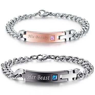Silver Pink and Black Couple Bracelets