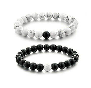 White and Black Natural Charm Beads Bracelet