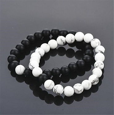 White and Black Natural Charm Beads Bracelet