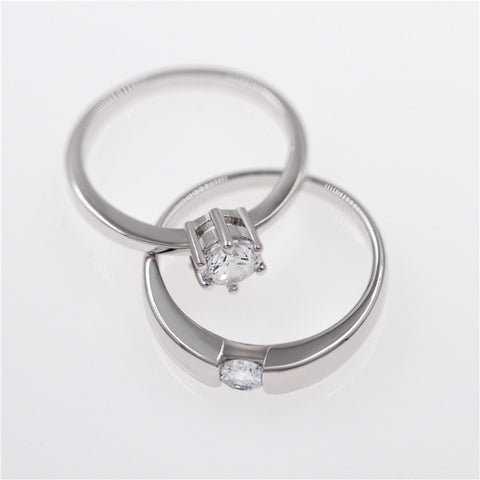Silver with Crystal Engagement Ring for Couples