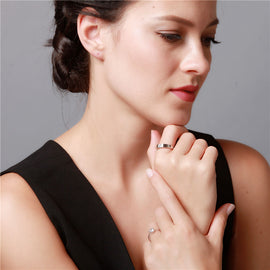 Silver with Crystal Engagement Ring for Couples