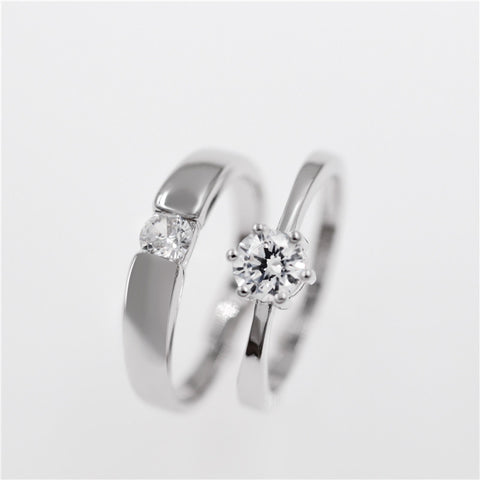 Silver with Crystal Engagement Ring for Couples
