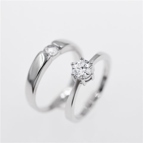 Silver with Crystal Engagement Ring for Couples