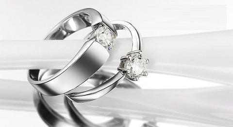 Silver with Crystal Engagement Ring for Couples