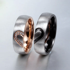 Silver Rhinestones Love Heart Couple Rings