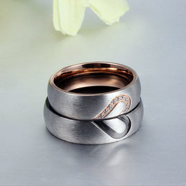 Silver Rhinestones Love Heart Couple Rings