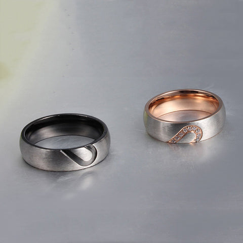 Silver Rhinestones Love Heart Couple Rings
