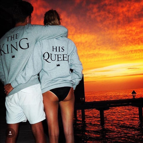 King and Queen Letter Print Long Sleeve Top