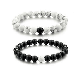 White and Black Natural Charm Beads Bracelet