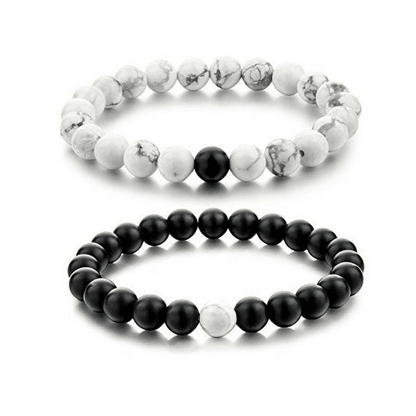 White and Black Natural Charm Beads Bracelet