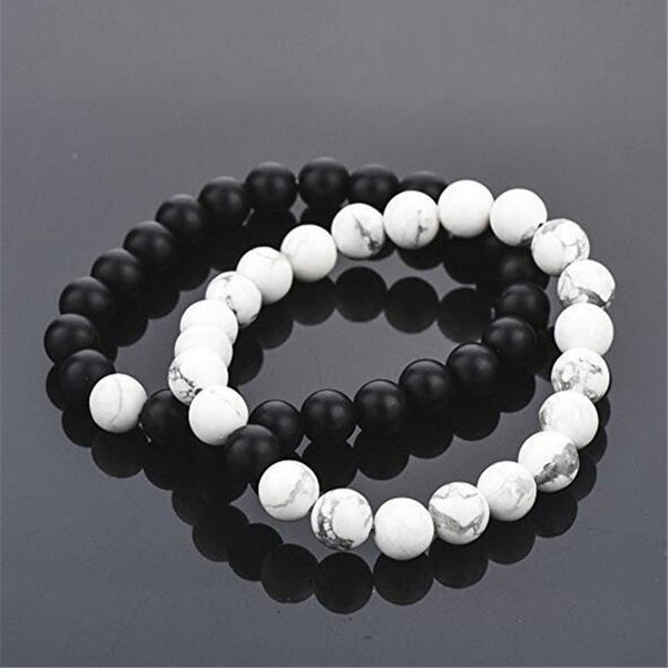 White and Black Natural Charm Beads Bracelet