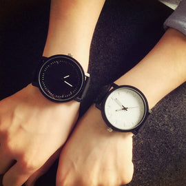 Black and White for Couple Leather Wrist Watch