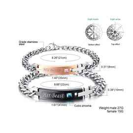 Silver Pink and Black Couple Bracelets