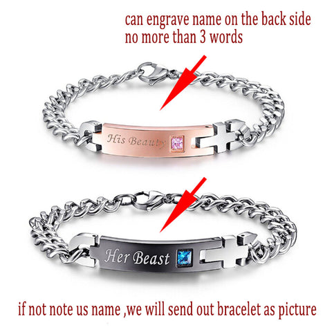 Silver Pink and Black Couple Bracelets