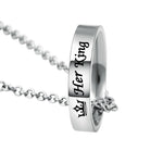 Letter Carved Her King His Queen Ring Pendant Necklace