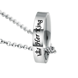 Letter Carved Her King His Queen Ring Pendant Necklace