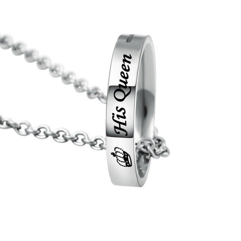Letter Carved Her King His Queen Ring Pendant Necklace