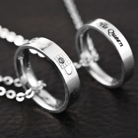 Letter Carved Her King His Queen Ring Pendant Necklace