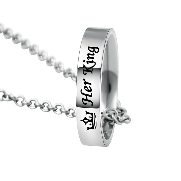 Letter Carved Her King His Queen Ring Pendant Necklace