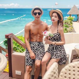 Halter Dress and Board Shorts for Couple Set