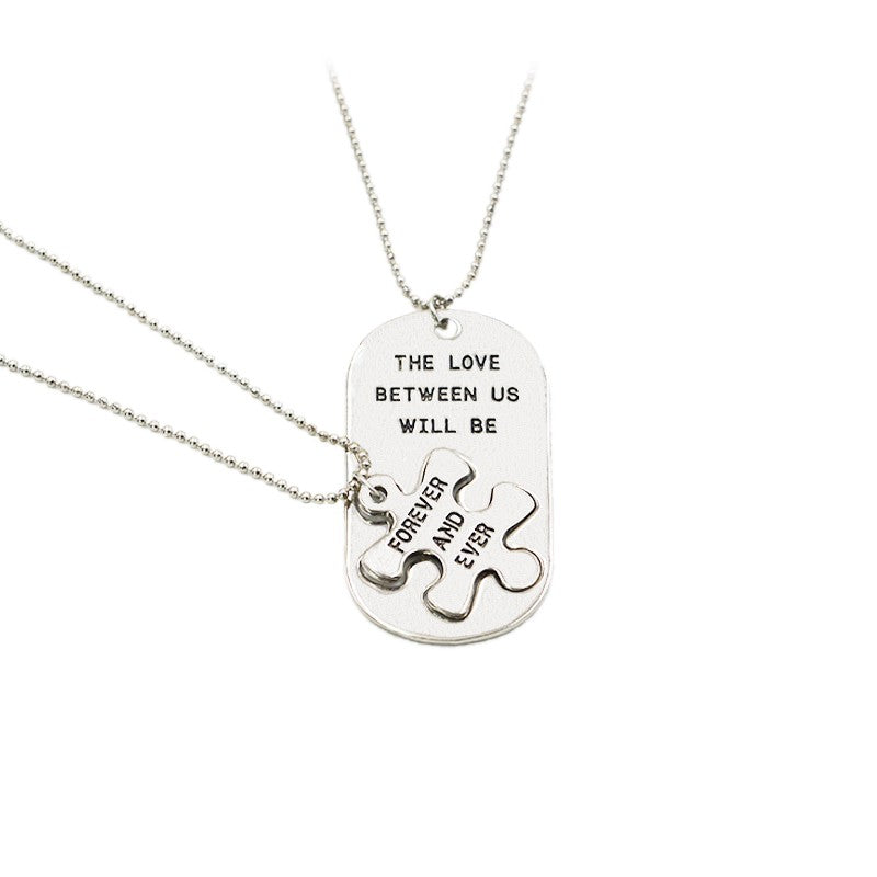 "The Love Between Us Will Be Forever And Ever" Engraved Puzzle Dog Tag Pendant Necklace