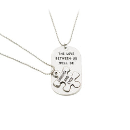 "The Love Between Us Will Be Forever And Ever" Engraved Puzzle Dog Tag Pendant Necklace