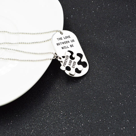 "The Love Between Us Will Be Forever And Ever" Engraved Puzzle Dog Tag Pendant Necklace