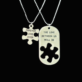 "The Love Between Us Will Be Forever And Ever" Engraved Puzzle Dog Tag Pendant Necklace