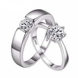 Silver with Crystal Engagement Ring for Couples