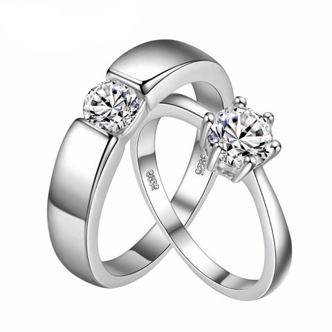 Silver with Crystal Engagement Ring for Couples