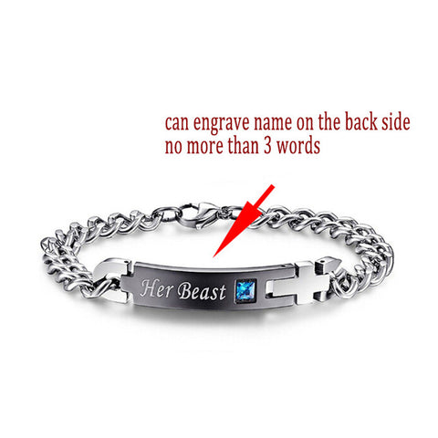 Silver Pink and Black Couple Bracelets