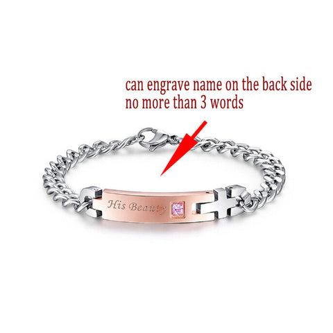 Silver Pink and Black Couple Bracelets