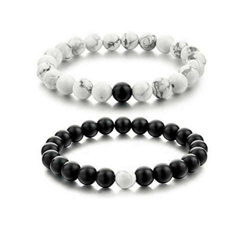 White and Black Natural Charm Beads Bracelet